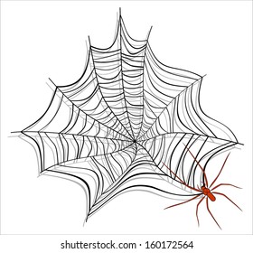  Spiderweb with Spider on white background. Vector Illustration