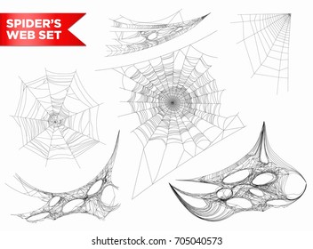 Spiderweb or spider web cobweb 3D shapes vecto isolated icons