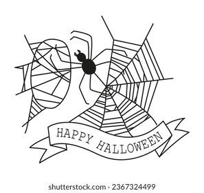 Spiderweb sticker. Line art style illustration for Halloween holiday decoration