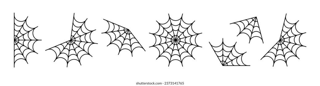 Spiderweb tracery different set. Black mesh pattern with halloween party ornament. Sticky trap of intertwining dangerous vector lines