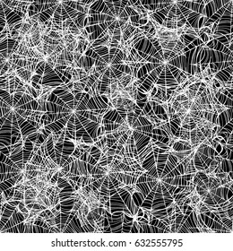 Spiderweb, trap. Seamless ornament for textiles, fabric, wrapper, Wallpaper. Web for Halloween. Line ornament drawing, handmade. Element for Gothic design. Decorative print for clothes. Vector.