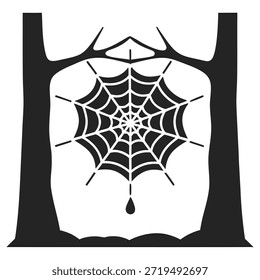 Spiderweb and trees silhouettes illustration perfect for halloween and various creative designs