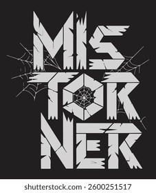 Spiderweb T-shirt design Vector, 'Mistorner' lettering t-shirt print design