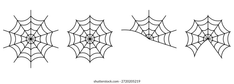 Conjunto de ícones das variedades da teia aranha - padrões de malha de teia de cobre preta e coleção de vetor de silhuetas de ornamentos de Halloween	