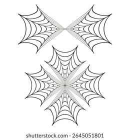 Elemento de vetor da teia de aranha. Forma geométrica da teia. Design abstrato simétrico. Finas linhas pretas.