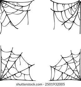 Ilustraciones vectoriales de telaraña que están diseñadas para colocarse en las esquinas.