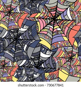 Spiderweb vector seamless pattern. Halloween object design isolated element. Hand drawn vector sketch doodle graphic illustration. Halloween wallpaper, party,holiday,cloth,print,icon,logo,paper,decor.