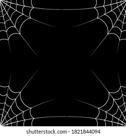 Spiderweb web vector frame. White web in the corner on black background. Cobweb elements for Halloween design