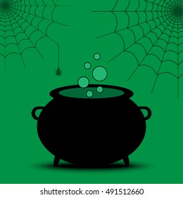 Spiderweb and Witch cauldron halloween isolated