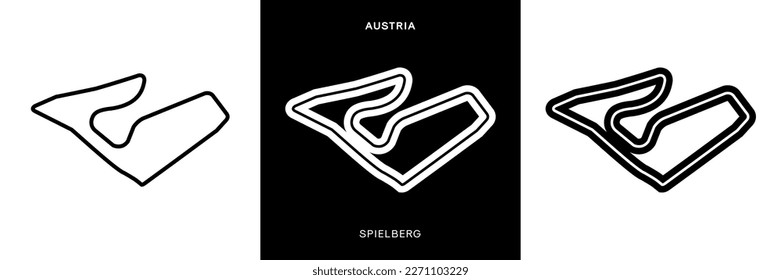 Vector de circuito Spielberg. Ilustración de pista de carreras del circuito del anillo de Spielberg de Austria con sobresalto editable. Vector de stock.