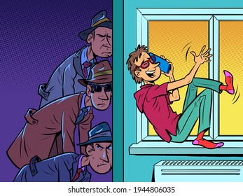 spies listen to a conversation on the phone. State Secret Services