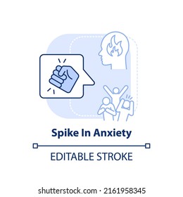 Spike in anxiety light blue concept icon. Increasing of distress. Behavioral trend abstract idea thin line illustration. Isolated outline drawing. Editable stroke. Arial, Myriad Pro-Bold fonts used