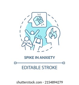 Spike in anxiety turquoise concept icon. Increasing of distress. Behavioral trend abstract idea thin line illustration. Isolated outline drawing. Editable stroke. Arial, Myriad Pro-Bold fonts used
