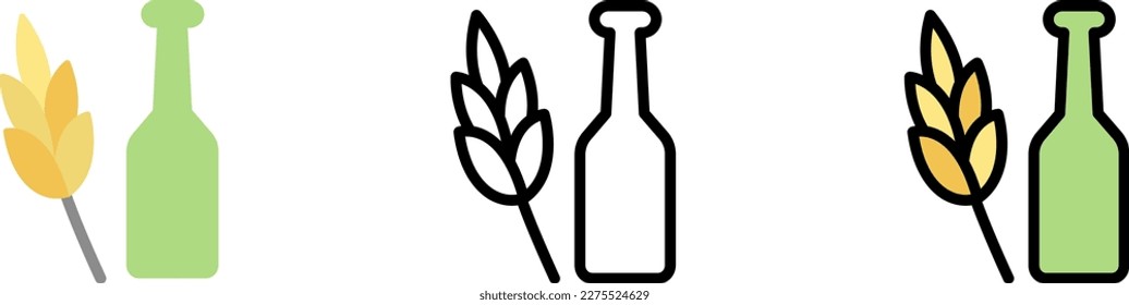 Spike, beer bottle vector icon in different styles. Line, color, filled outline