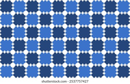 Spike block, Seamless Background texture in geometric ornamental style, two tone blue block square checkerboard repeat pattern, replete image, design for fabric printing, star grid cross 