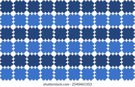 Spike block, Seamless Background texture in geometric ornamental style, two tone blue block square horizontal strip repeat pattern, replete image, design for fabric printing, star grid cross