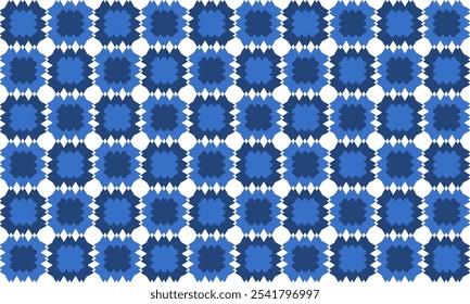 Spike block, Seamless Background texture in geometric ornamental style, two tone blue block square checkerboard repeat pattern, replete image, design for fabric printing, star grid cross