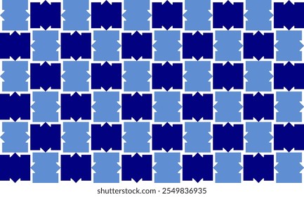 Spike block, Seamless Background texture in geometric ornamental style, two tone blue block square checkerboard repeat pattern, replete image, design for fabric printing, star grid cross