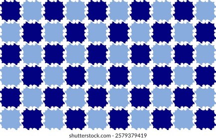 Spike block, Seamless Background texture in geometric ornamental style, two tone blue block square checkerboard repeat pattern, replete image, design for fabric printing, star grid cross 