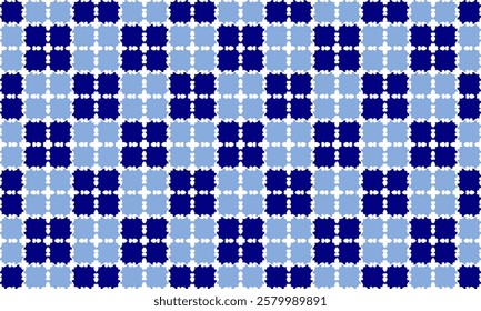 Spike block, Seamless Background texture in geometric ornamental style, two tone blue block square checkerboard repeat pattern, replete image, design for fabric printing, star grid cross