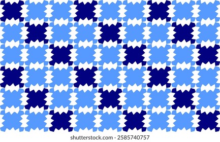 Spike block, Seamless Background texture in geometric ornamental style, two tone blue block square checkerboard repeat pattern, replete image, design for fabric printing, star grid cross