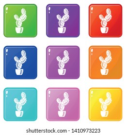Spike cactus icons set 9 color collection isolated on white for any design