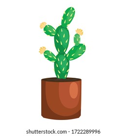 Spike cactus with yellow flowers icon. Cartoon of spike cactus with yellow flowers vector icon for web design isolated on white background