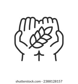 Spike in hand, linear icon. Agriculture. Line with editable stroke