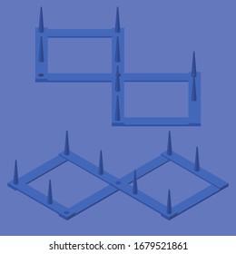 Spike Strip Isometric. Blue Traffic Spikes Or Stinger Good For Quarantine Police Concept Scenes