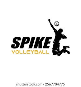 SPIKE Volleyball logo design. Silhouette of volleyball player spike vector Illustration