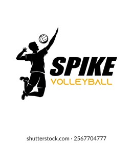 SPIKE Volleyball logo design. Silhouette of volleyball player spike vector Illustration