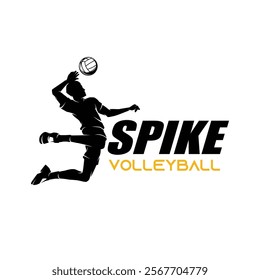 SPIKE Volleyball logo design. Silhouette of volleyball player spike vector Illustration