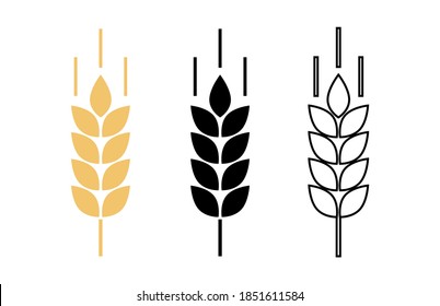 Spike wheat. Bread grain. Wheat logo. Icon bakery. Stalk oat, barley, corn, rye, malt, bran, millet, maize, rice, beer. Harvest seed for flour. Healthy eating. Stalks ear of wheat. Sign crop. Vector