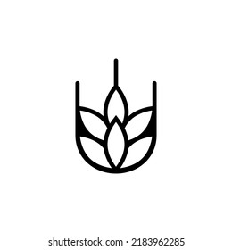 Weizenpflug mit Körnern. Vektorgrafik. Einzeln Schwarz-Weiß-Zeichnung. Logo und Symbol.