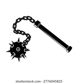 A spiked flail weapon with a chain and handle on a white background, symbolizing power and danger