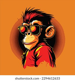 Spiked Hair Monkey Wearing Sunglass And Chain Vector Art For T-Shirt Design