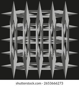 Spiked lattice grid. Dark geometric Vector. Sharp abstract structure. Dimensional cube pattern. EPS 10.