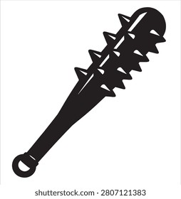 Spiked mace weapon icon. Black and white vector silhouette of a medieval spiked club or kanabo, isolated on a white backgroun