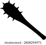 Spiked medieval mace silhouette icon for knight combat, fantasy weapon and historical warfare