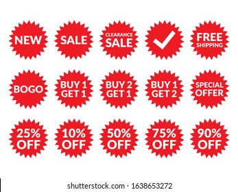 Spiked Round Red Discount Label Stickers for Advertising Marketing Sale Badge