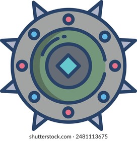 Spiked Shield linear color illustration