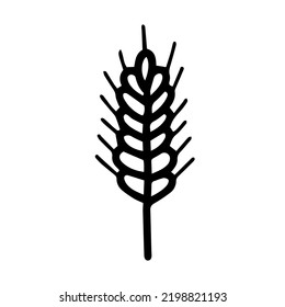 Spikelet Ear doodle vector illustration. Simple black and white sketch of wheat, barley or rye stalk for bakery products, flour, package, web design