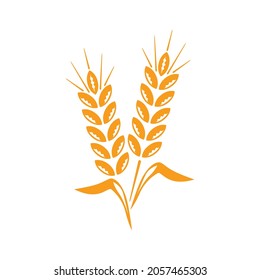 El icono de la aguja. Dos espigas doradas de granos. Un símbolo de la agricultura y la panadería. Ilustración vectorial aislada en un fondo blanco para el diseño y la web.