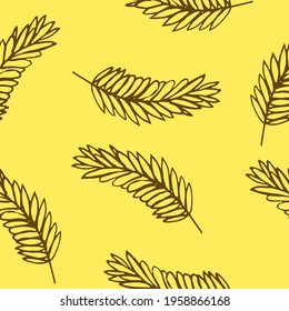 spikelet seamless pattern. hand drawn doodle style. vector, minimalism, sketch. wrapping paper, textile, background, label grain harvest trend color 2021 yellow