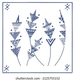Spikelet vector illustration in scandinavian hygge folk style with ethnic ornaments. Perfect print for cozy home decor, restaurant branding, menu, package, nordic, fairy tale, viking culture designs.