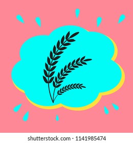 Spikelets of cereals. Black icon in bubble on pink background .Vector