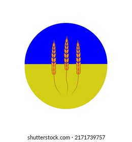 Spikelets icon on a yellow-blue background. Vector drawing of a mug in the colors of the Ukrainian flag with ears of wheat.