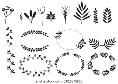 Spikelets set in linear style. Sketch botanical illustration. Decorative element. Wedding design. Stock image. EPS 10.