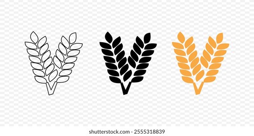 Spikelets vector icon. Rice icon. Food concept. Wheats rye rice ears. barley field cereal nutritious.