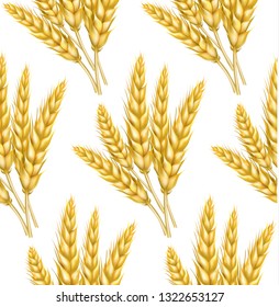 spikelets wheat 3d realistic isolated illustration vector seamless texture
